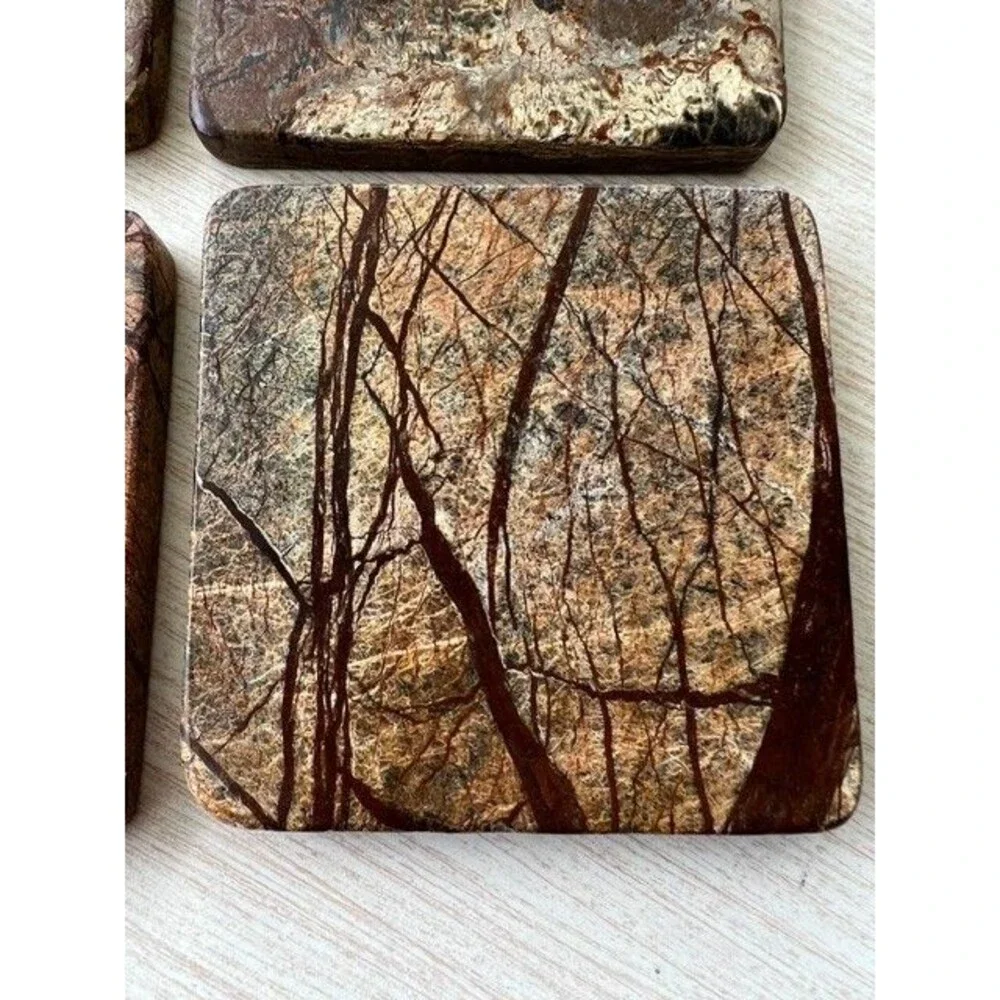 Rainforest Brown Marble Coasters 4” Square (set of 4)